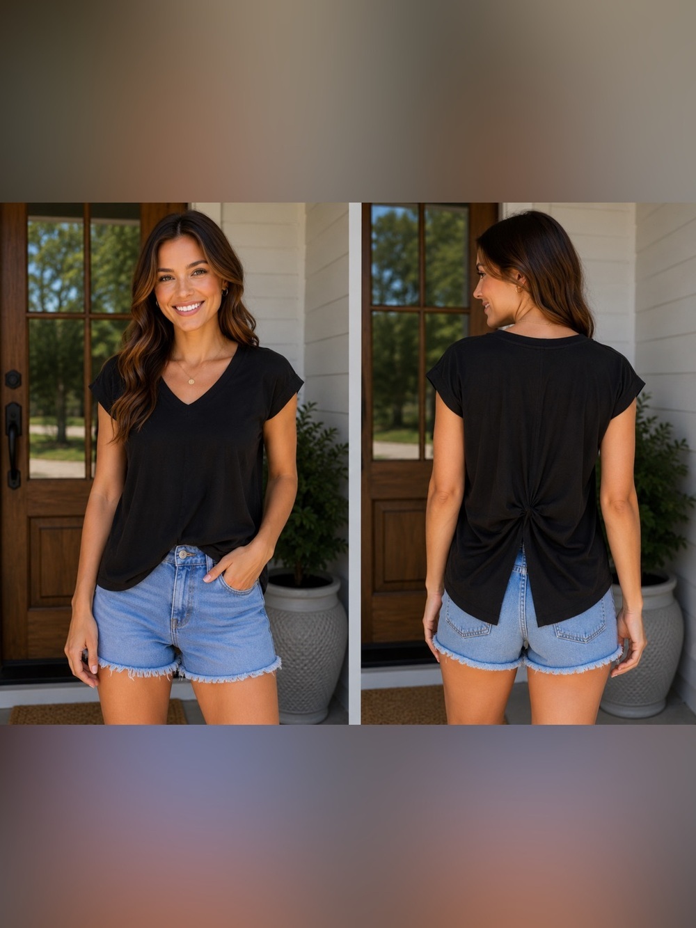 Athleta Black V-Neck Short Sleeve Tee